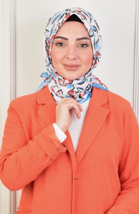 BURDEN İPEK - Açelya Soft Pamuksu Desenli Eşarp Gök Mavi