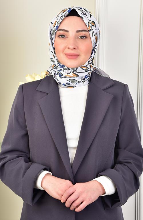 Açelya Soft Pamuksu Desenli Eşarp Gri