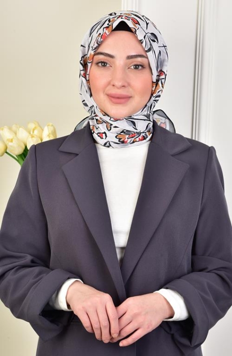 BURDEN İPEK - Azalea Soft Cotton Patterned Scarf Black