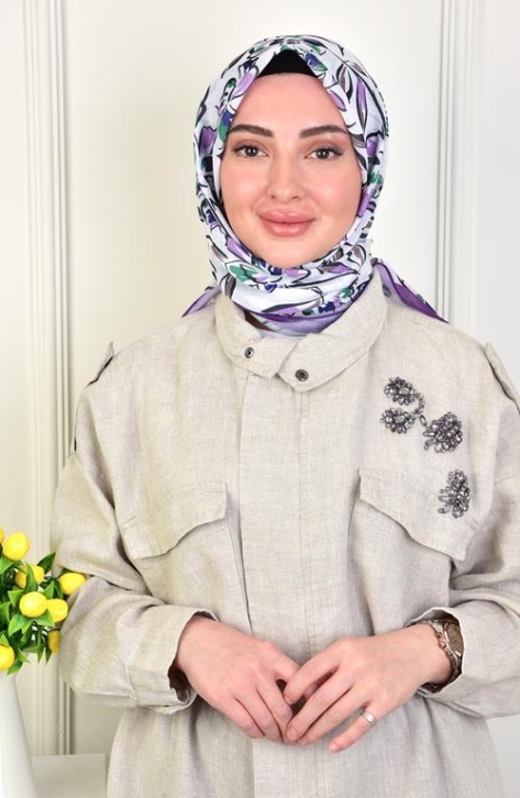 BURDEN İPEK - Azalea Soft Cotton Patterned Scarf Purple