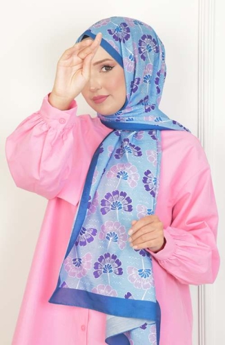 BURDEN İPEK - Begonvil Soft Pamuksu Desenli Şal İndigo