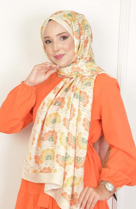 BURDEN İPEK - Begonvil Soft Pamuksu Desenli Şal Krem