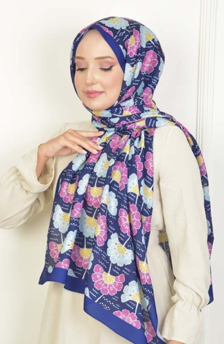 BURDEN İPEK - Begonvil Soft Pamuksu Desenli Şal Lacivert