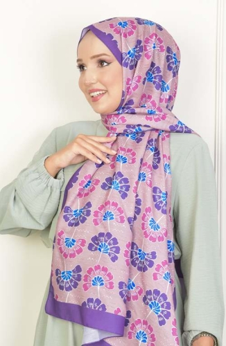 BURDEN İPEK - Begonvil Soft Pamuksu Desenli Şal Mor