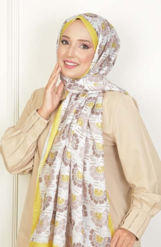 BURDEN İPEK - Begonvil Soft Pamuksu Desenli Şal Sarı