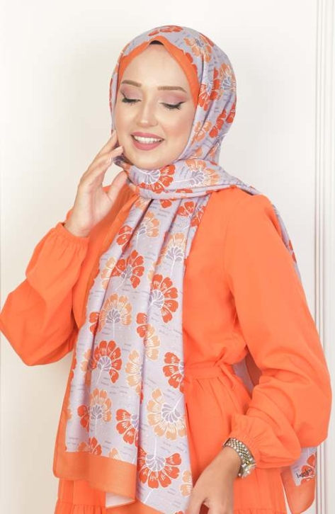 BURDEN İPEK - Begonvil Soft Pamuksu Desenli Şal Turuncu