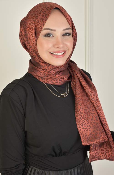 BURDEN İPEK - Black Shine Jacquard Leopard Pattern Shawl Dark Tile