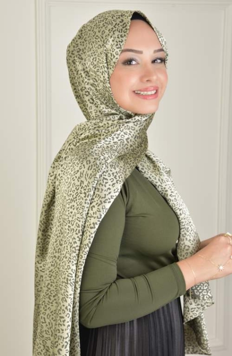 BURDEN İPEK - Black Shine Jacquard Leopard Pattern Shawl Lion Mouth