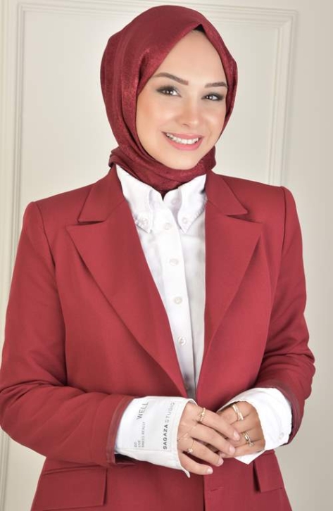 BURDEN İPEK - Black Shine Jacquard Miramir Pattern Shawl burgundy