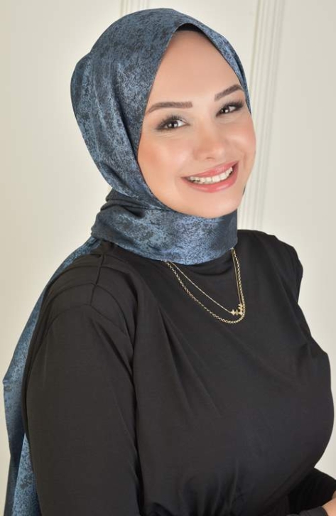 BURDEN İPEK - Black Shine Jacquard Miramir Pattern Shawl İndigo