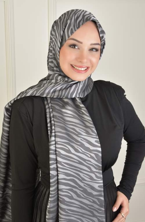 BURDEN İPEK - Black Shine Jacquard Zebra Pattern Shawl Anthracite