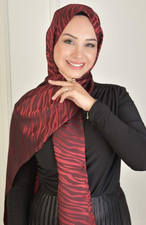 BURDEN İPEK - Black Shine Jacquard Zebra Pattern Shawl burgundy BURDEN İPEK - Black Shine Jacquard Zebra Pattern Shawl burgundy