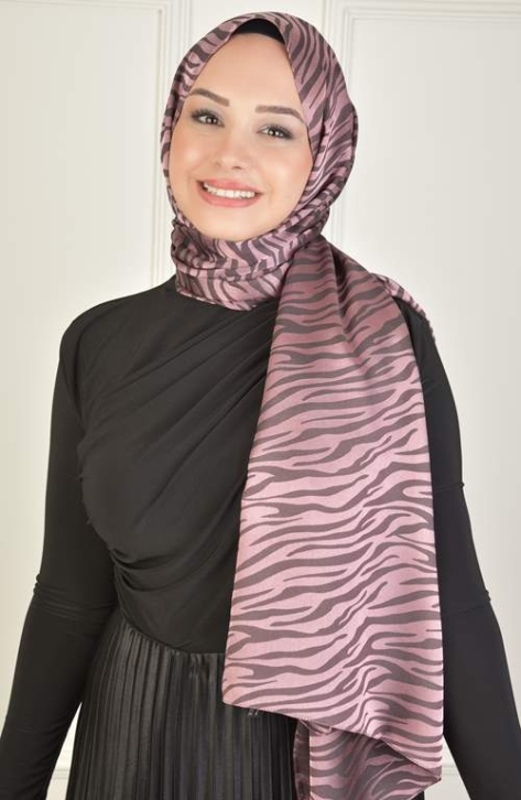 BURDEN İPEK - Black Shine Jacquard Zebra Pattern Shawl Dried rose BURDEN İPEK - Black Shine Jacquard Zebra Pattern Shawl Dried rose