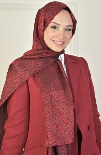 BURDEN İPEK - Black Shine Jakar Leopar Desen Şal Bordo