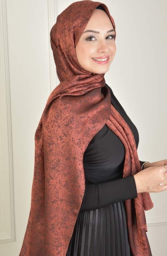 BURDEN İPEK - Black Shine Jakar Mıramır Desen Şal Koyu Kiremit