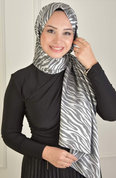 BURDEN İPEK - Black Shine Jakar Zebra Desen Şal Ekru