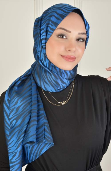 BURDEN İPEK - Black Shine Jakar Zebra Desen Şal Saks