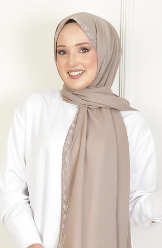 BURDEN İPEK - Burgu Taşlı Şifon Şal Açık Toprak