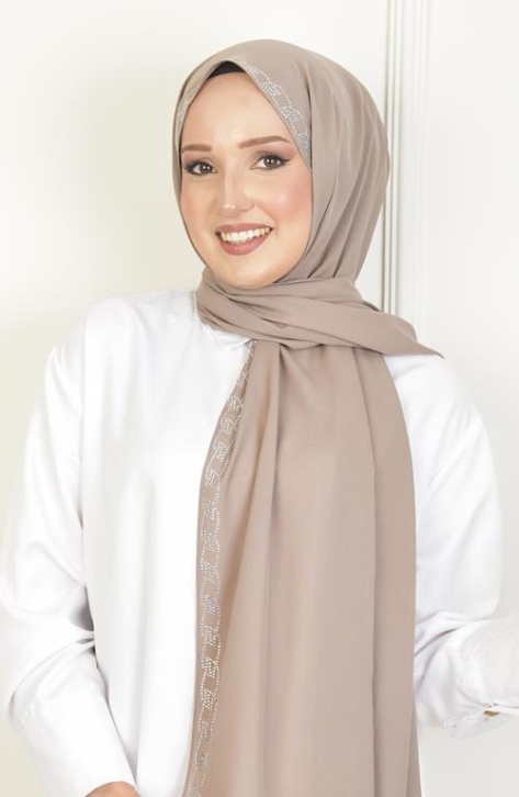 BURDEN İPEK - Burgu Taşlı Şifon Şal Açık Toprak