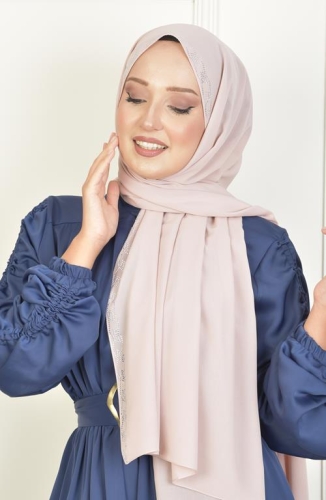 BURDEN İPEK - Burgu Taşlı Şifon Şal Bisküvi Beji