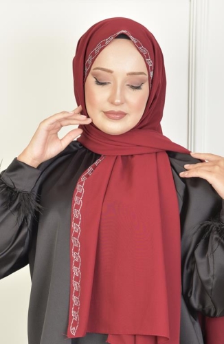 BURDEN İPEK - Burgu Taşlı Şifon Şal Bordo