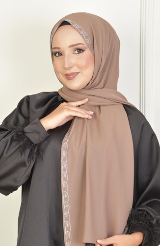 BURDEN İPEK - Burgu Taşlı Şifon Şal Kahve