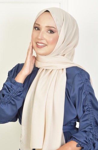 BURDEN İPEK - Burgu Taşlı Şifon Şal Kum Beji