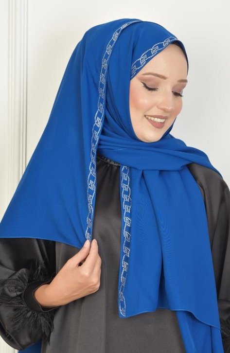 BURDEN İPEK - Burgu Taşlı Şifon Şal Saks