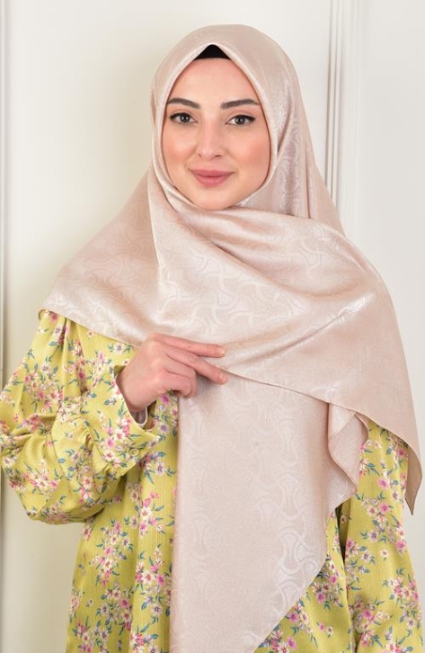 BURDEN İPEK - Büyük Boy Platin Desenli Eşarp 120 Cm Dsn-8 Bisküvi Beji