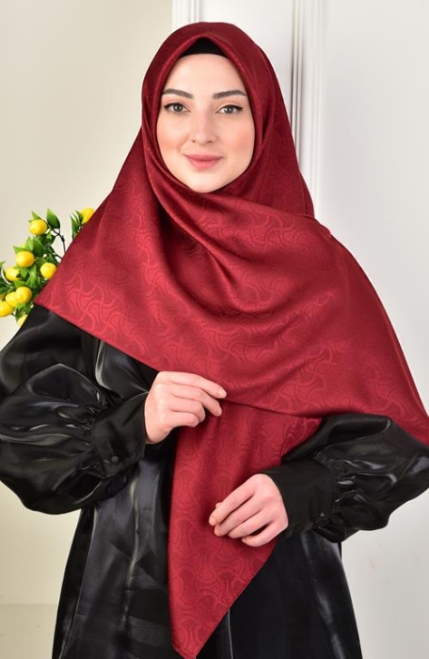 BURDEN İPEK - Büyük Boy Platin Desenli Eşarp 120 Cm Dsn-8 Bordo