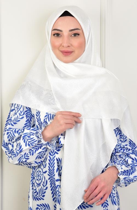 BURDEN İPEK - Büyük Boy Platin Desenli Eşarp 120 Cm Dsn-8 Ekru