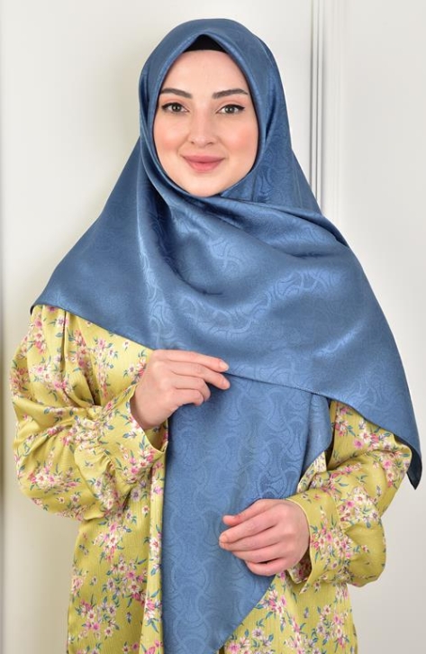 BURDEN İPEK - Büyük Boy Platin Desenli Eşarp 120 Cm Dsn-8 İndigo