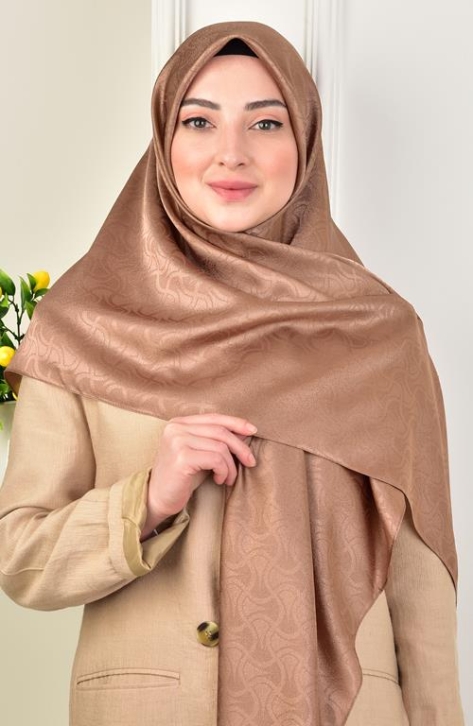 BURDEN İPEK - Büyük Boy Platin Desenli Eşarp 120 Cm Dsn-8 Kahve