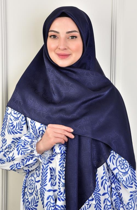 BURDEN İPEK - Büyük Boy Platin Desenli Eşarp 120 Cm Dsn-8 Lacivert