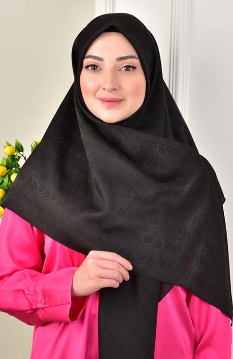 BURDEN İPEK - Büyük Boy Platin Desenli Eşarp 120 Cm Dsn-8 Siyah