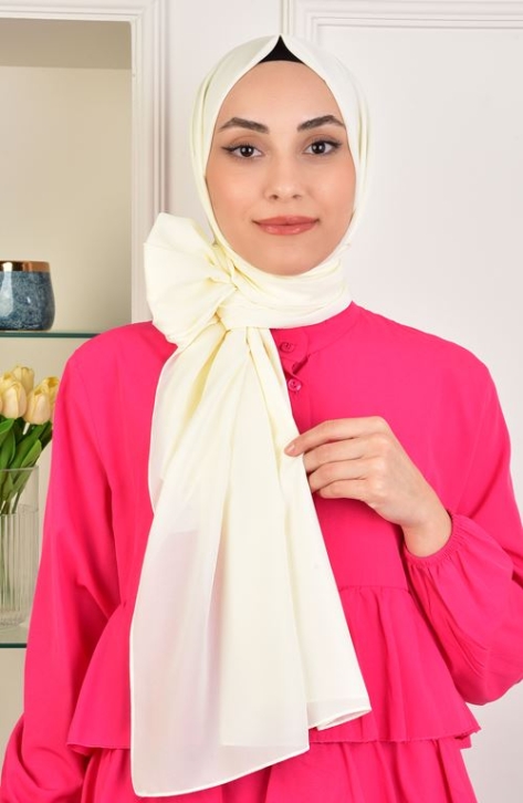BURDEN İPEK - Chiffon Plain Shawl Cream BURDEN İPEK - Chiffon Plain Shawl Cream