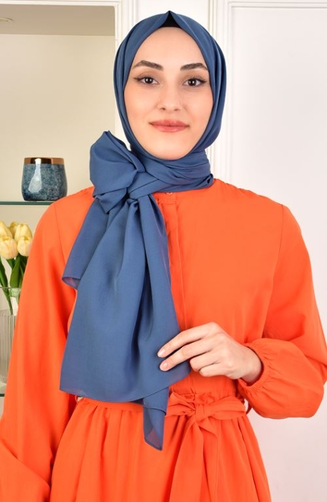 BURDEN İPEK - Chiffon Plain Shawl İndigo BURDEN İPEK - Chiffon Plain Shawl İndigo