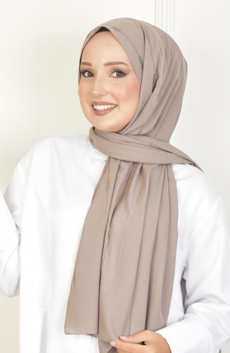 BURDEN İPEK - Çizgi Taşlı Şifon Şal Açık Toprak