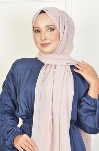 BURDEN İPEK - Çizgi Taşlı Şifon Şal Bisküvi Beji