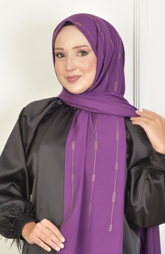 BURDEN İPEK - Çizgi Taşlı Şifon Şal Erik