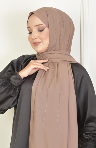 BURDEN İPEK - Çizgi Taşlı Şifon Şal Kahve