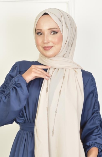 BURDEN İPEK - Çizgi Taşlı Şifon Şal Kum Beji