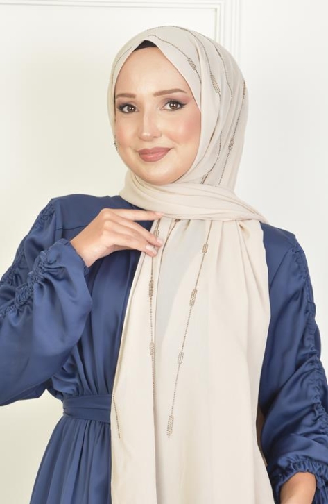 BURDEN İPEK - Çizgi Taşlı Şifon Şal Kum Beji