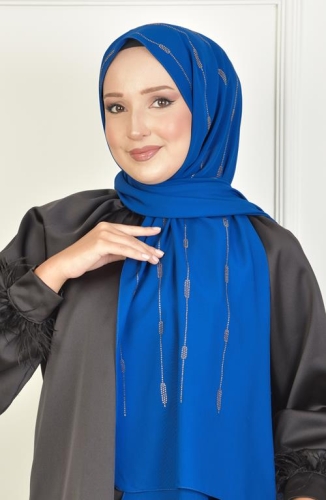 BURDEN İPEK - Çizgi Taşlı Şifon Şal Saks