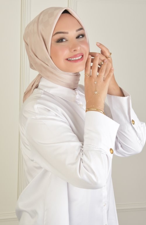 BURDEN İPEK - Colourway Dama Eşarp Bisküvi Beji