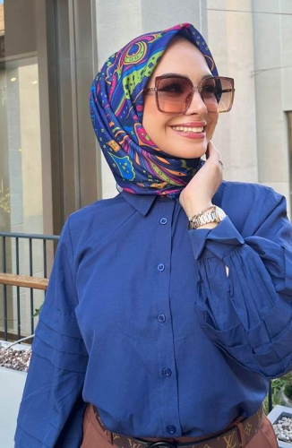 BURDEN İPEK - Comfy Soft Desenli Eşarp Saks BURDEN İPEK - Comfy Soft Desenli Eşarp Saks