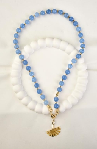 BURDEN İPEK - Doğal Mavi Kuvars Taşı Kolye Mavi