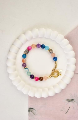 BURDEN İPEK - Doğal Renkli Akik Taşı Bileklik Renkli