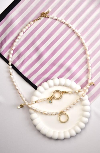 BURDEN İPEK - Doğal Tatlı Su İncili Çeyrek Altın Çerçeveli Set