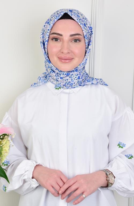 BURDEN İPEK - Ellen Cotton Knee Lily Patterned Scarf Indigo